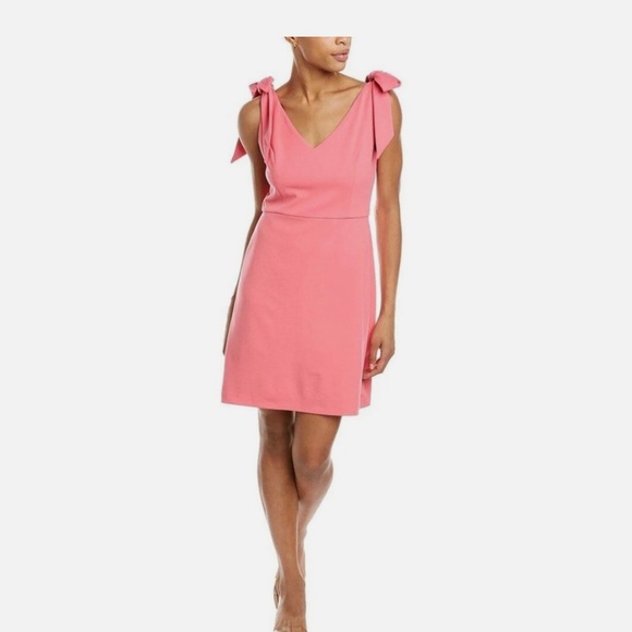 NWOT BCBGeneration Fit & Flare Tie Shoulder Mini Dress Flounce Hem VNeck Pink 12 - Picture 11 of 12